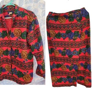 Vintage 80s Breeches Floral Skirt Top Set Women's 10 Retro Abstract